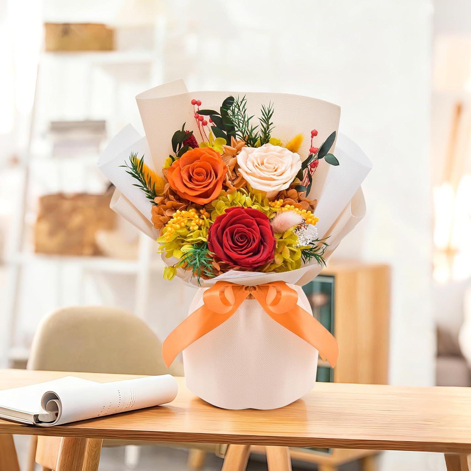 Preserved Flowers Bouquet, Flowers for Delivery,Handmade Orange Rose Bouquets Lasting 3-5 Years, Luxury Gift Box,Birthday Flowers Gifts for Women Mom Grandma Wife Friends - Image 3