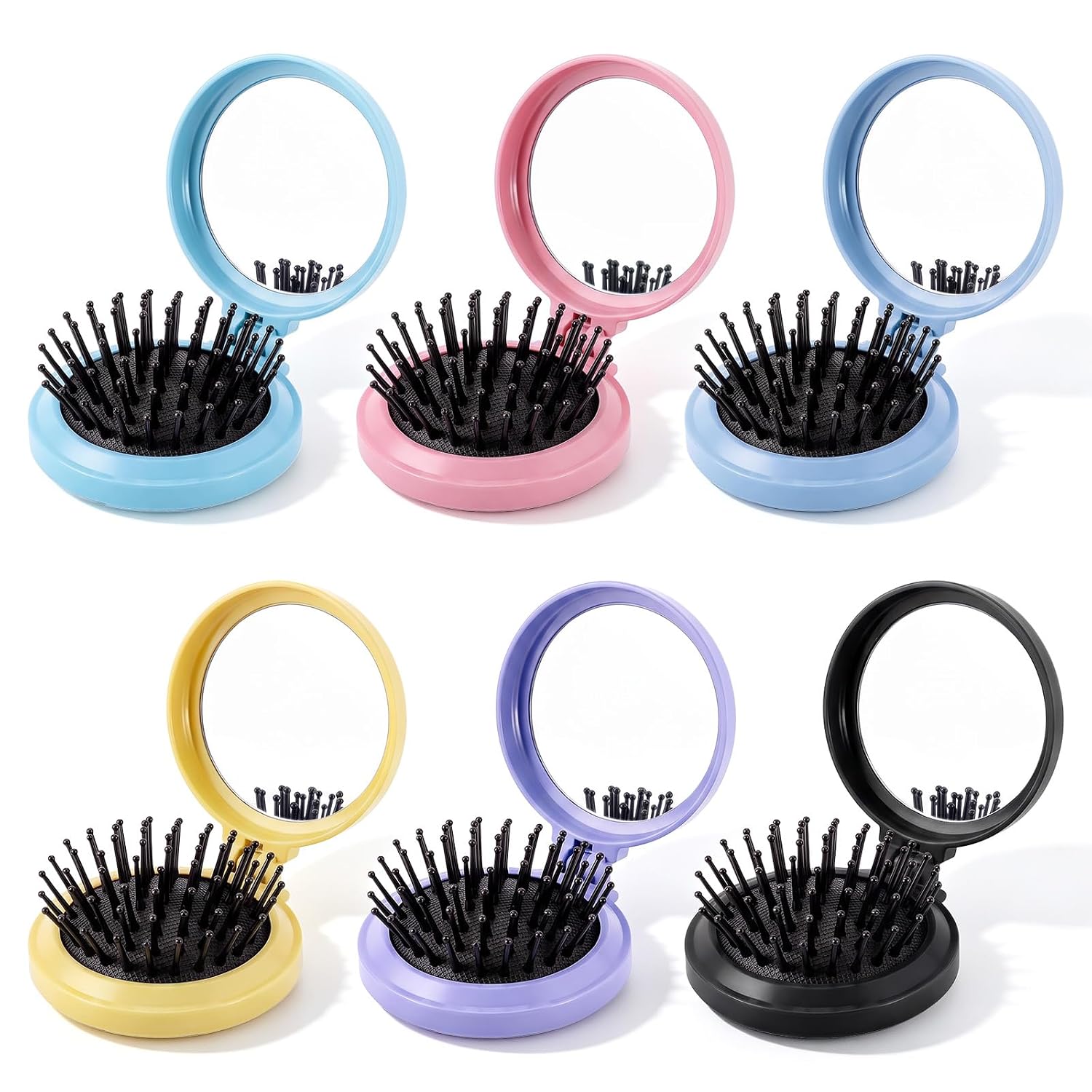 24 Pcs Compact Travel Hair Brush Set with Mirror