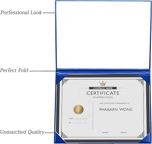 Miniatura 3 de Cubierta impresa para diploma de 8.5 x 11 pulgadas, soporte de diploma de graduación de cuero sintético acolchado para certificado (azul rey)