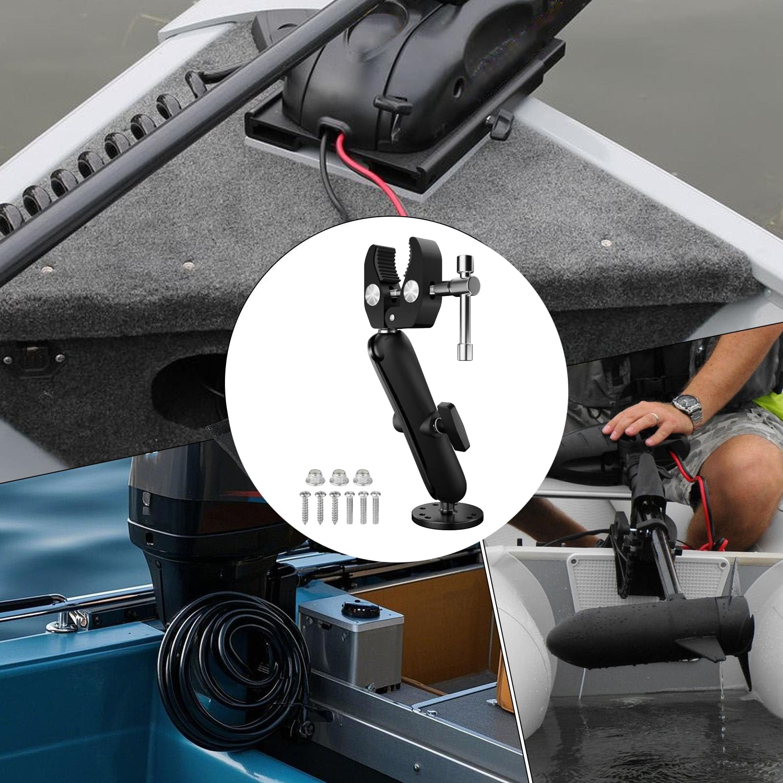 Support Stabilisateur Pour Moteur De Pêche À La Traîne,Support de Moteur de Pêche à la Traîne en d'Aluminium - Collier De Serrage Réglable À 360 Degrés Pour Bateau Kayak En Eau Salée