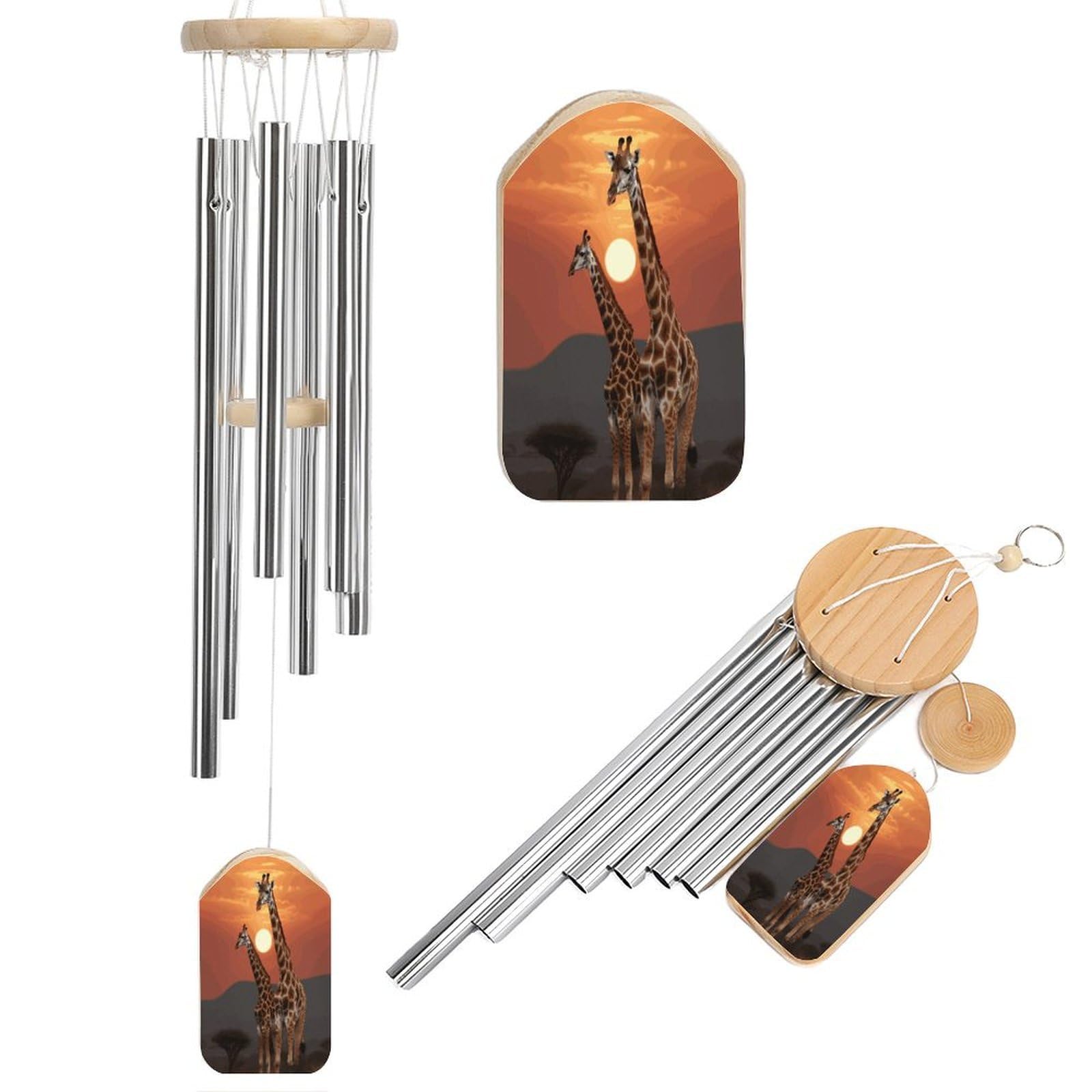 Fekiloot Style Giraffe At Sunset Tone Wind Chimes For Outside,Wind Bell With 6 Aluminum Alloy Tubes,Sympathy Wind Chime For Yard/Garden/Patio Decor
