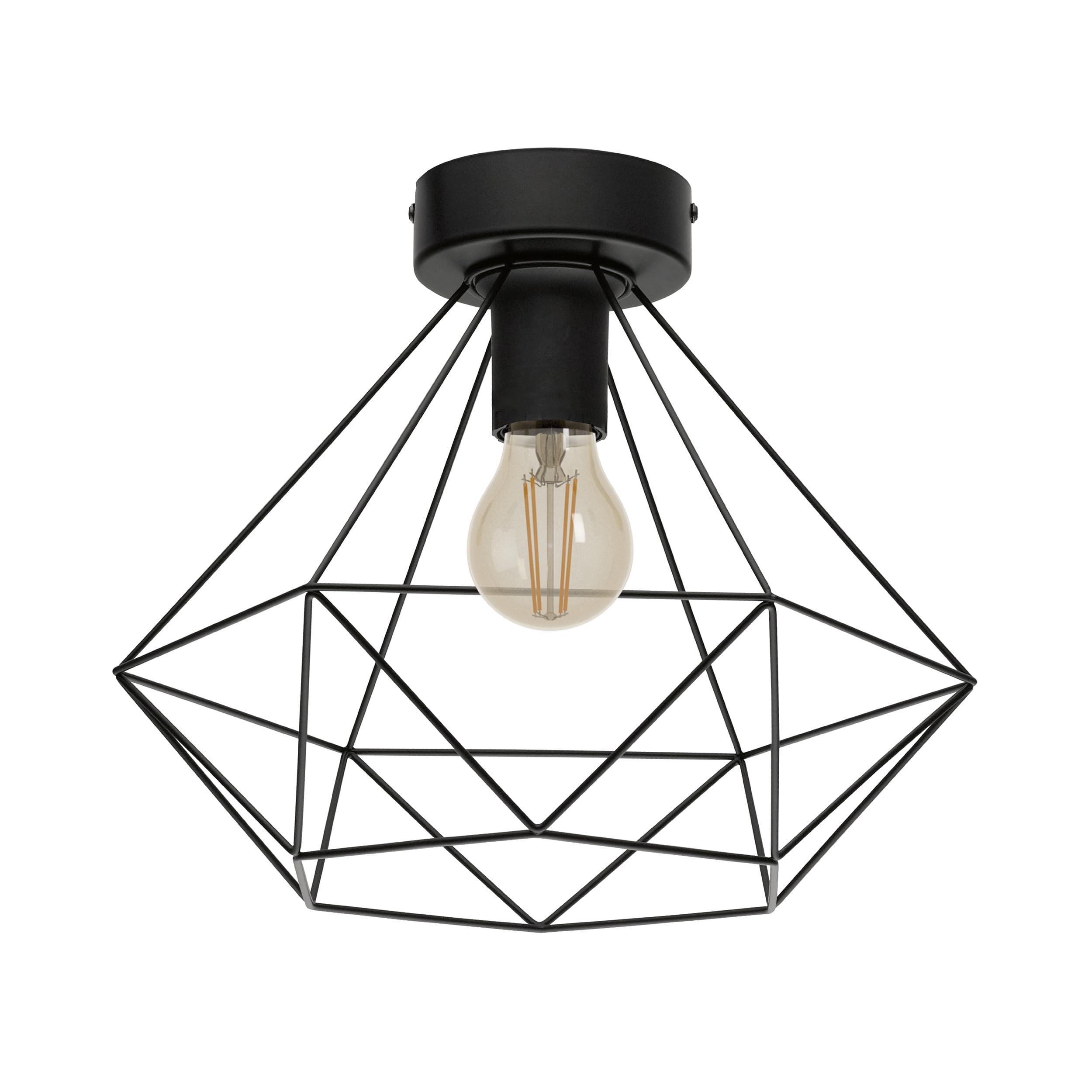 Eglo Plafoniera Tarbes, lampada a sospensione a uno punto luce vintage, plafoniera in stile retrò, acciaio, nero, E27