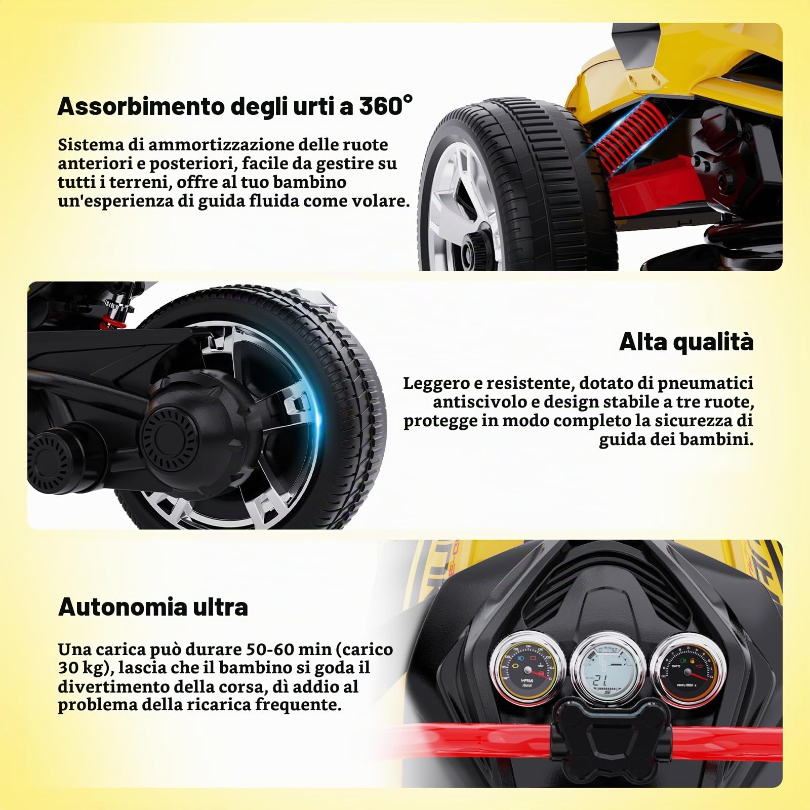 RCB 12V Moto Elettrica Bambini, 2 motori e 12 pollici di moto da cross elettrica 3/8 km/h Modalità di velocità, Multi-Music, Porta USB, Miglior Moto Ride On per 3-8 bambini