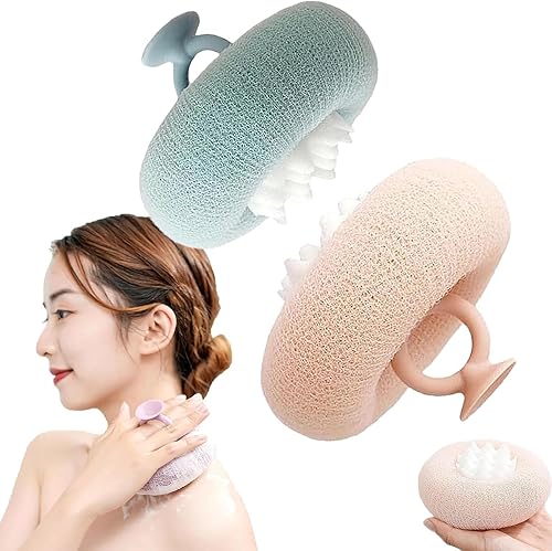 Paquete de 2 bolas de baño con ventosa de girasol súper suave, esponja de lufa exfolia eficazmente, esponja de baño esencial para hombres y mujeres