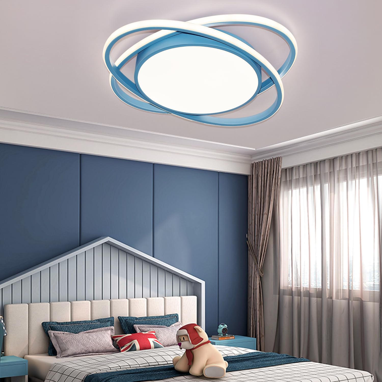 JDONG LED Dimmbar Deckenleuchte 54W Kinderzimmerlampe Modern Design Blau Deckenlampe mit Fernbedienung Farbtemperatur Stufenlos Einstellbar 3000-6500k für Schlafzimmer Kindergarten Ø52CM