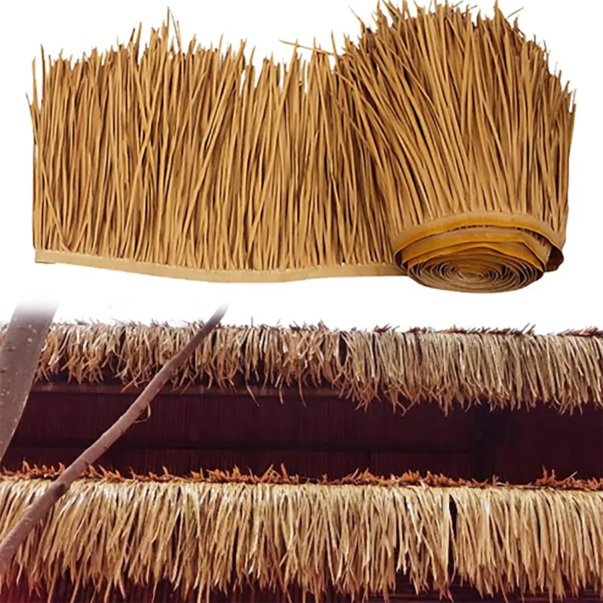 Tiki Straw Roof Thatch Material Palm thatch Roofing Artificial thatched Leaf Party Decorations Roll Palm Straw Thatch Roof for Garden Tiki Bar Hut Grass Width 0.5m (Size:4m/13.1ft)