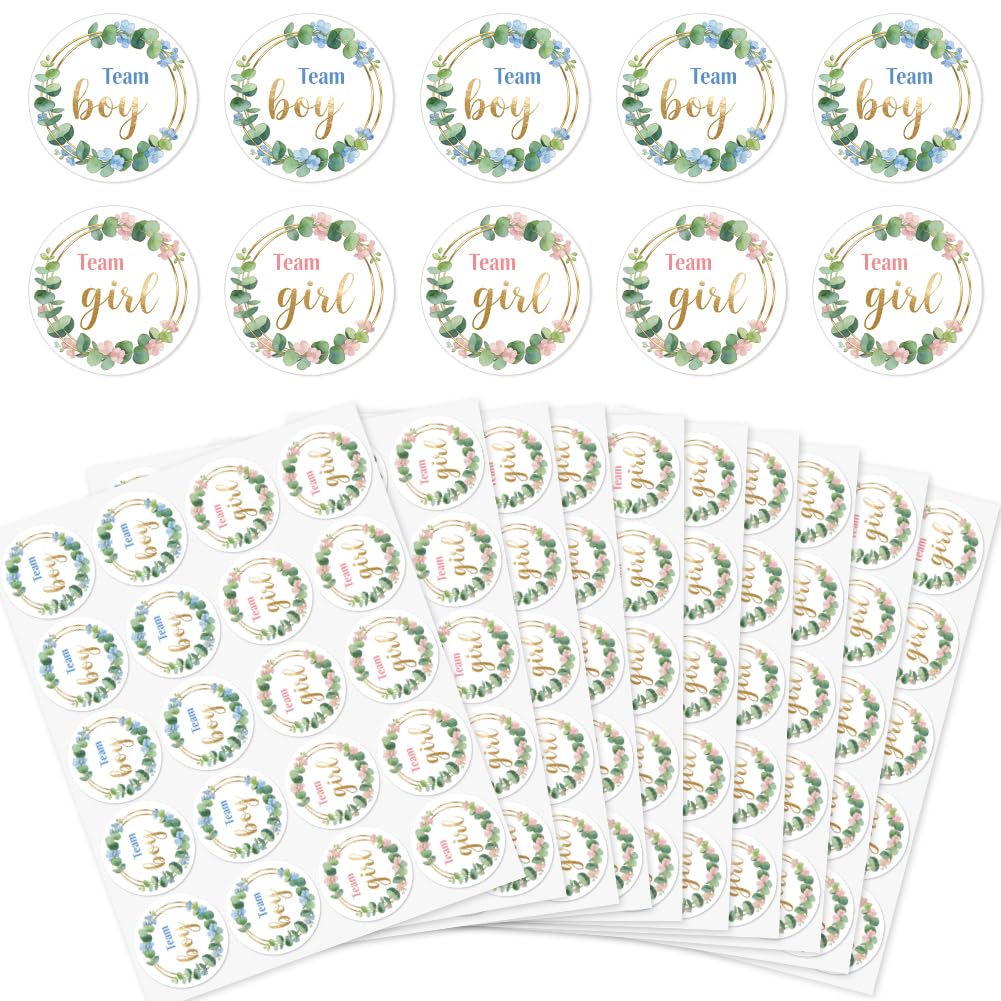 arricraft 200 Pcs Gender Reveal Stickers, 5cm/1.97inch Eucalyptus Sage Garland Theme Round Self-Adhesive Gender Reveal Labels Decorations Party Supplies Stickers for Shower Party Voting Game Ideas