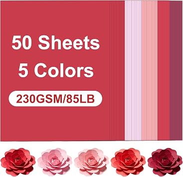 50 Sheets Pink Cardstock, 230GSM/85LB Construction Craft Paper, Red Series Thick Colored Cardstock for Crafts Cards, Greeting Cards Making, Printing, DIY Festival Decorations 8.3" X 11.7"