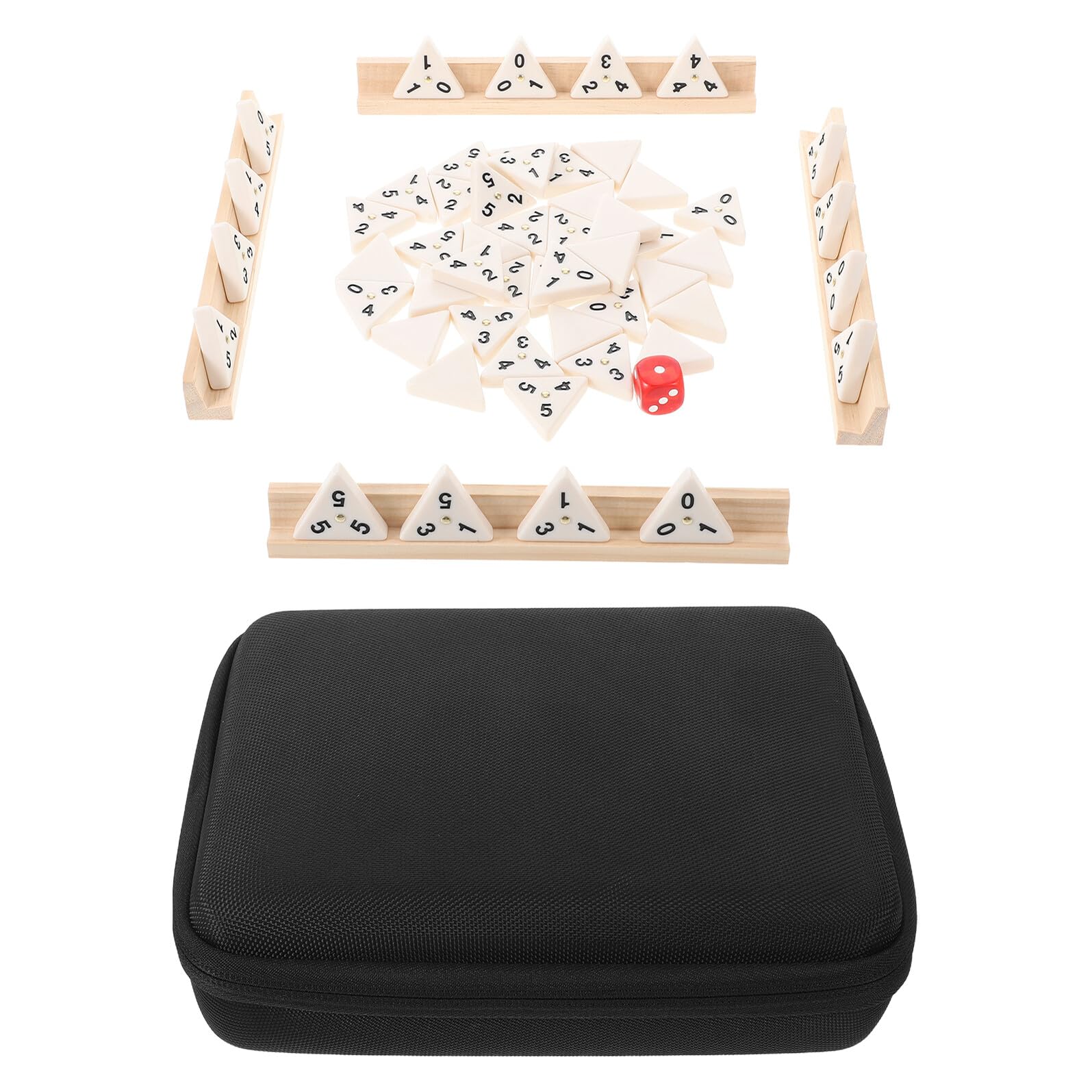 Hemobllo Set Domino Triangolare in Legno con Vassoio Organizer – Gioco da Tavolo Strategico per Famiglie e Adulti – Tessere Tattili 35x35x8mm per Partite da Viaggio