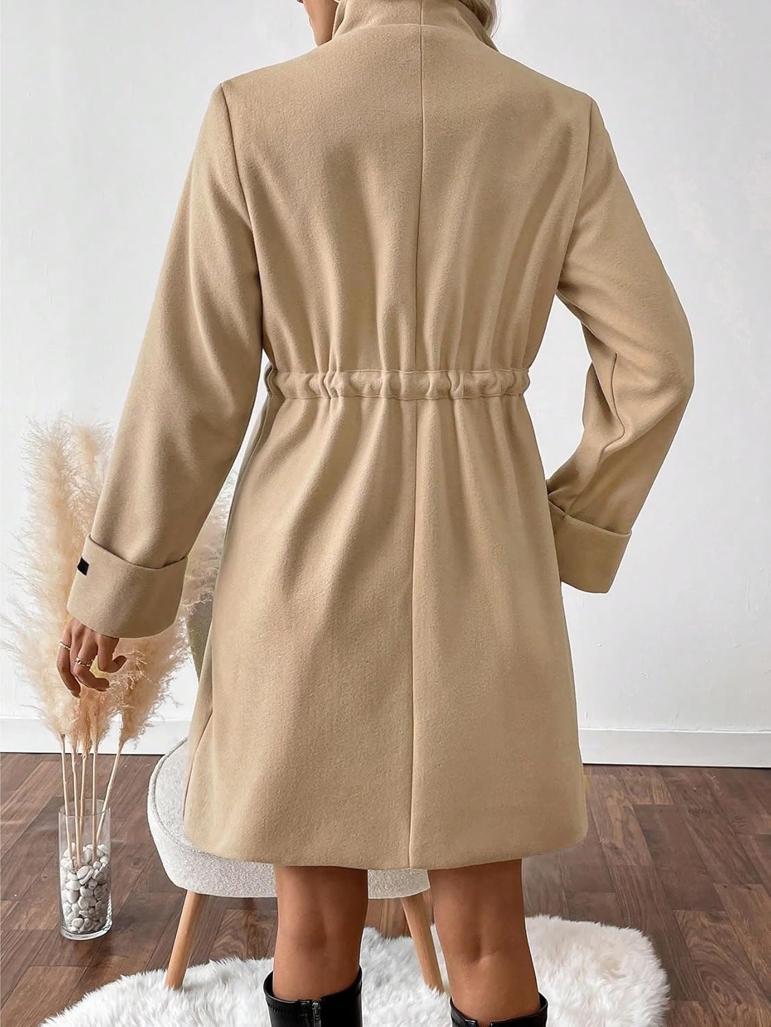 Women's Fashion Winter Wrap Waterfall Solid Color Lapel Waist Sleeve Patch Slim Trench Coat Fall Fall Overcoat