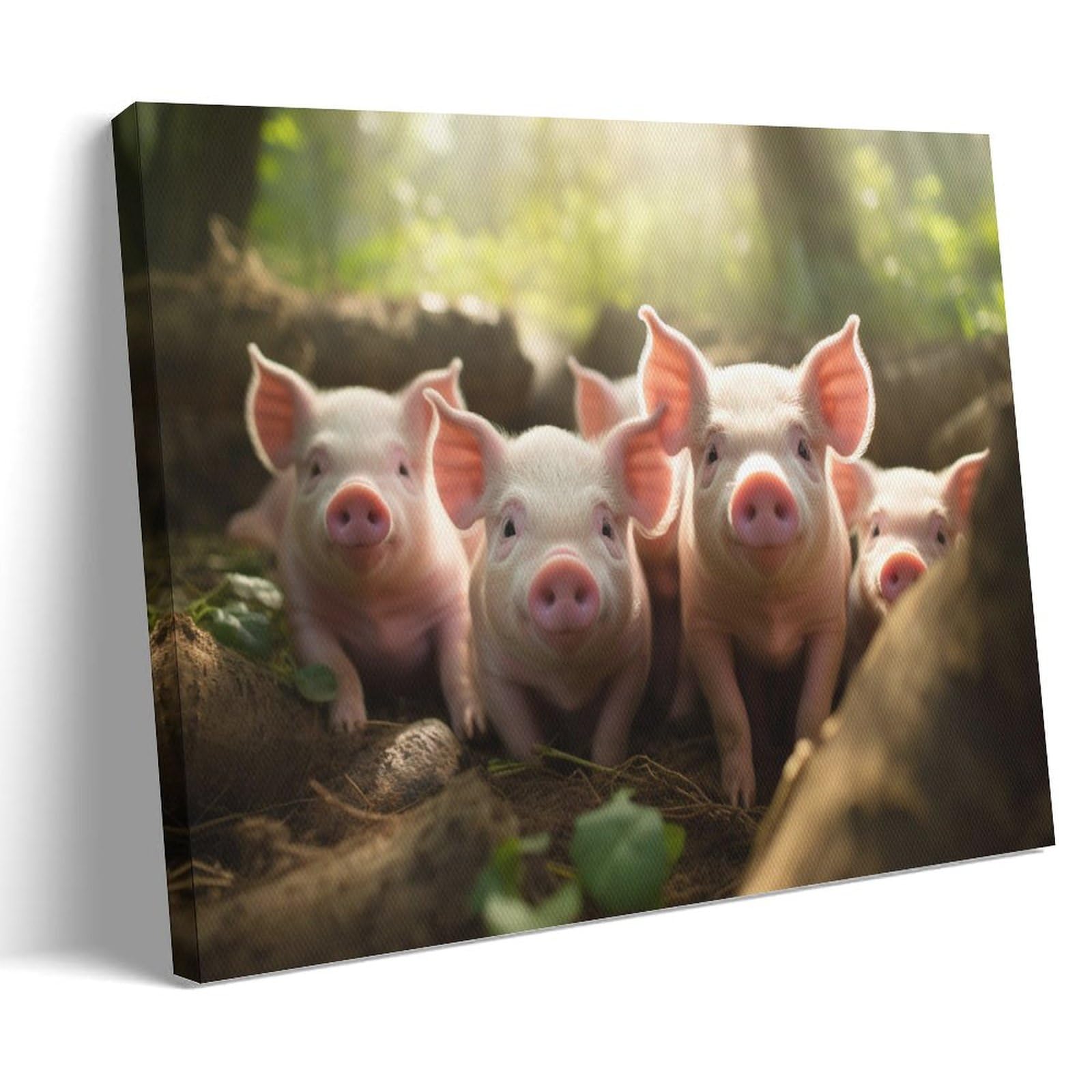 AYAROS Rustic Piggy Wall Art for Living Room Sunshine Forest Pig Animal Country Paintings on Canvas Wall Art Poster for Home Decorations Wall Decor Framed 08x12 inch