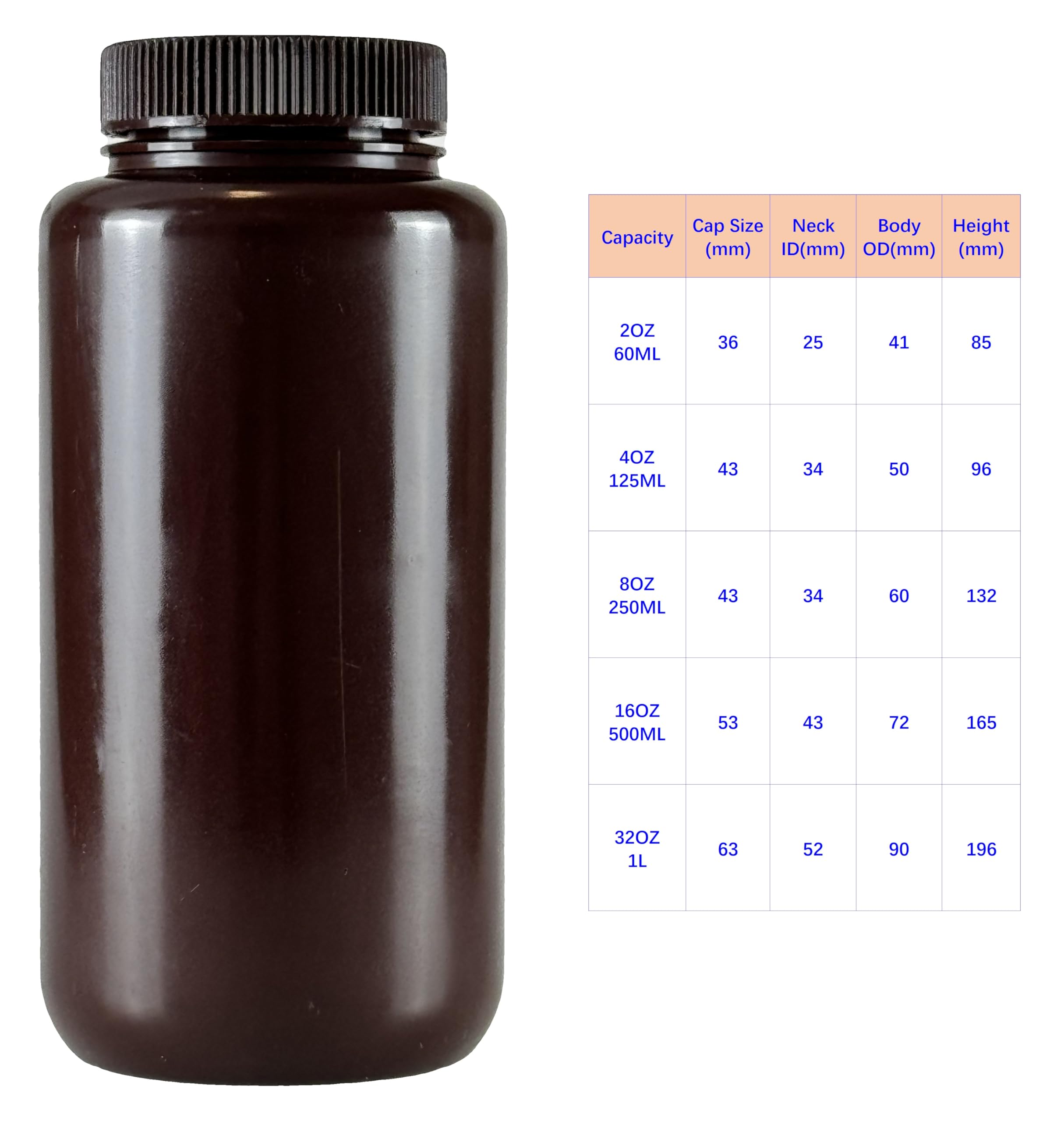 Reagenzflaschen aus PP-Kunststoff, mit Kappen, 125 ml, bernsteinfarben, 56 Stück