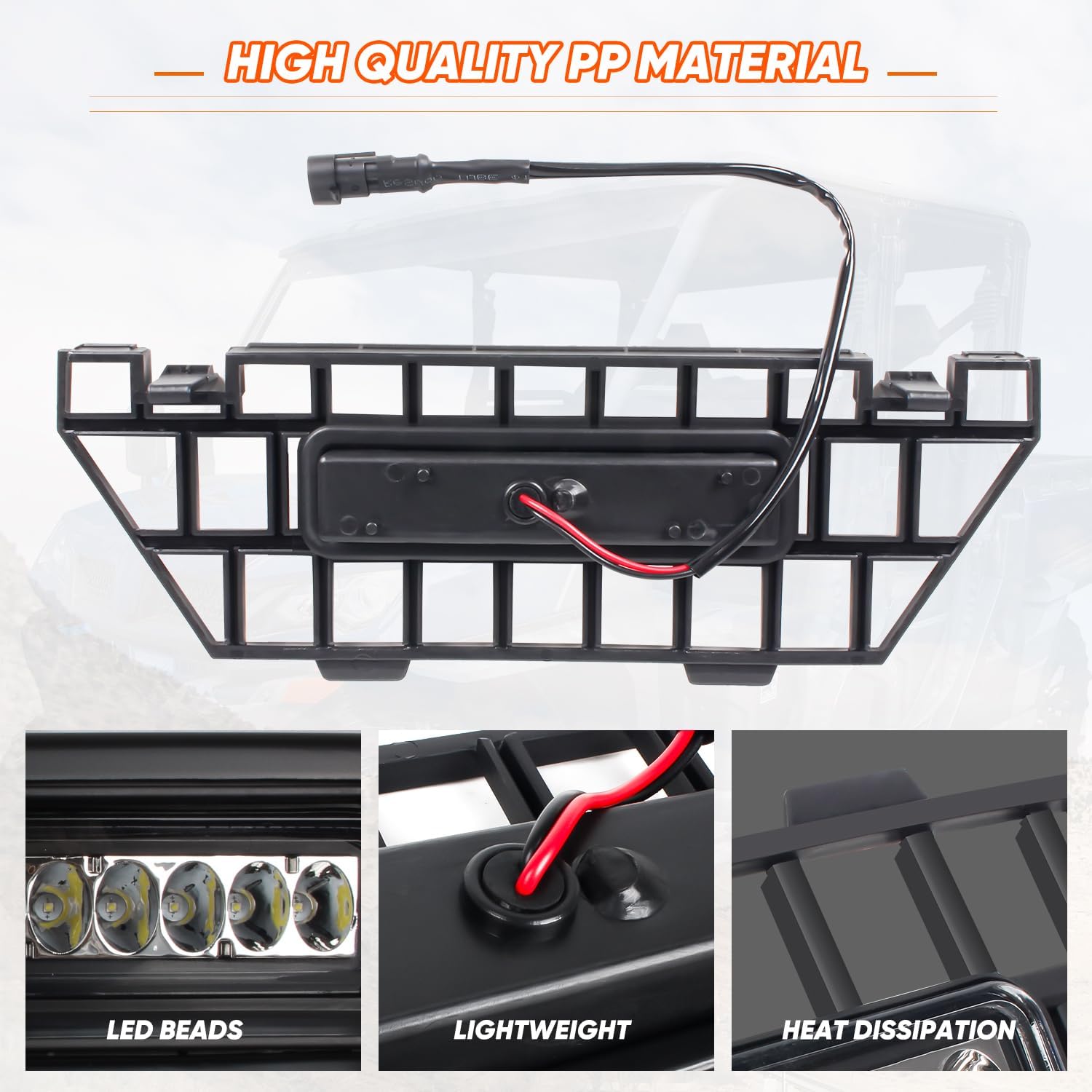 Front Mesh Grille with LED Light Bar Compatible with 2019-2026 CFMOTO UFORCE 1000; 2022-2026 UFORCE 1000 XL Accessories Mesh Grill with LED Accent Spotlight Waterproof