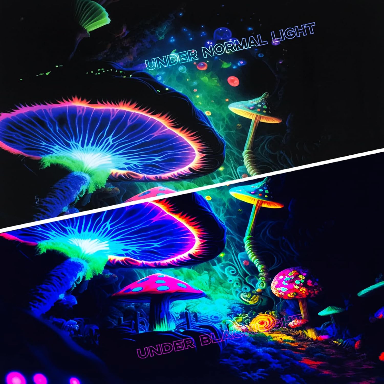TUGCAY Blacklight Mushroom Tapestry Glow In The Dark Fantasy Forest Tapestry UV Reactive Magic Tapestries Wall Hanging Decor for Bedroom Dorm Living Room (35" x 47")