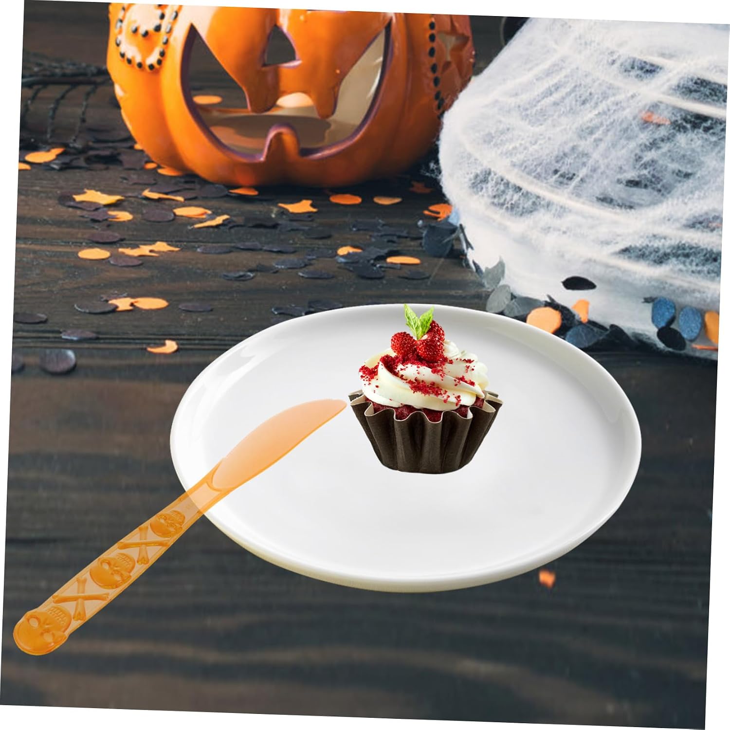 SHOWERORO 12pcs Halloween Plastic Cutlery Unique Party Serving Utensils for Table Decorations and Safe Tableware for Boys and Girls Gatherings and Halloween Celebrations