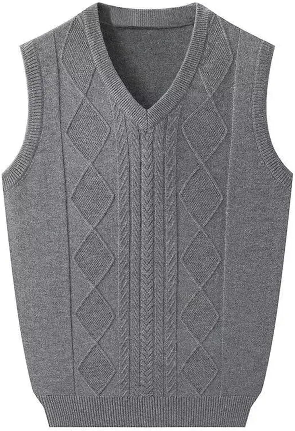 Men's Clothing Winter Solid Color Pullover V-Neck Ribbed Sleeveless Sweater Knitted Vest Casual Fashion Top