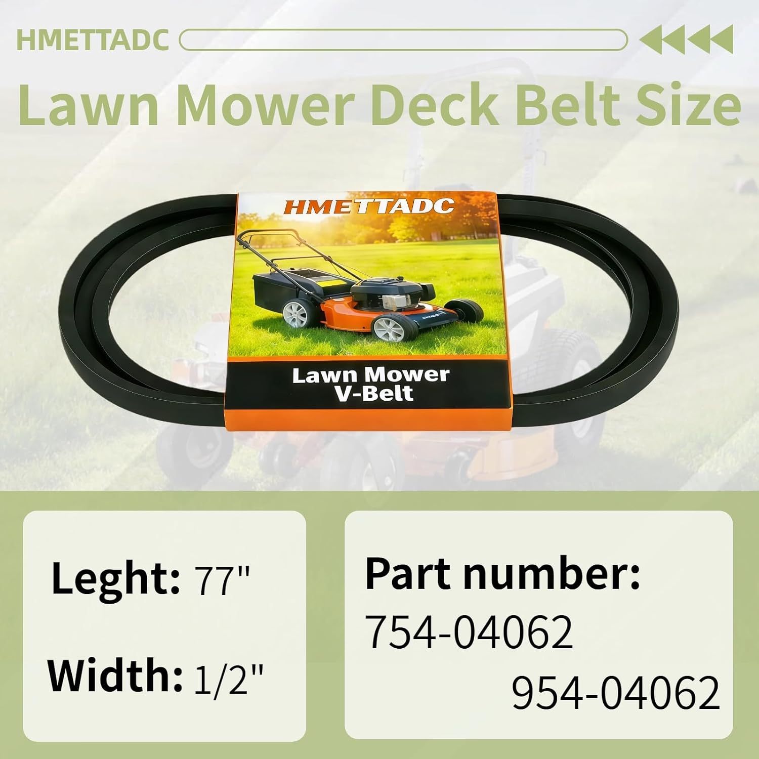 954-04062 754-04062 Lawn Mower Deck Belt 1/2" x 77" for MTD | Fits riding lawn mower tractors for MTD and Massey Ferguson; replaces 754-04062, 942-04062 and 954-04062