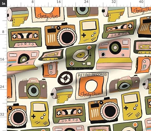 Miniatura 2 de Spoonflower Tela - Cinta de cassette Cámaras retro Fotografía Analógica Música Vintage Impreso en Pétalos Tela de Algodón Fat Quarter - Costura