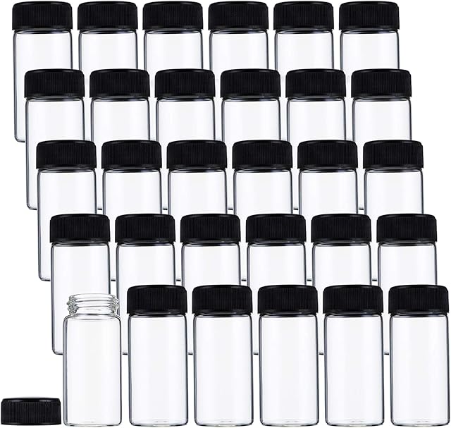 WUWEOT 30 Pcs 20ml Clear Glass Sample Vials with Screw Cap, Liquid Sampling Glass Bottles Screwcap Sample Vials