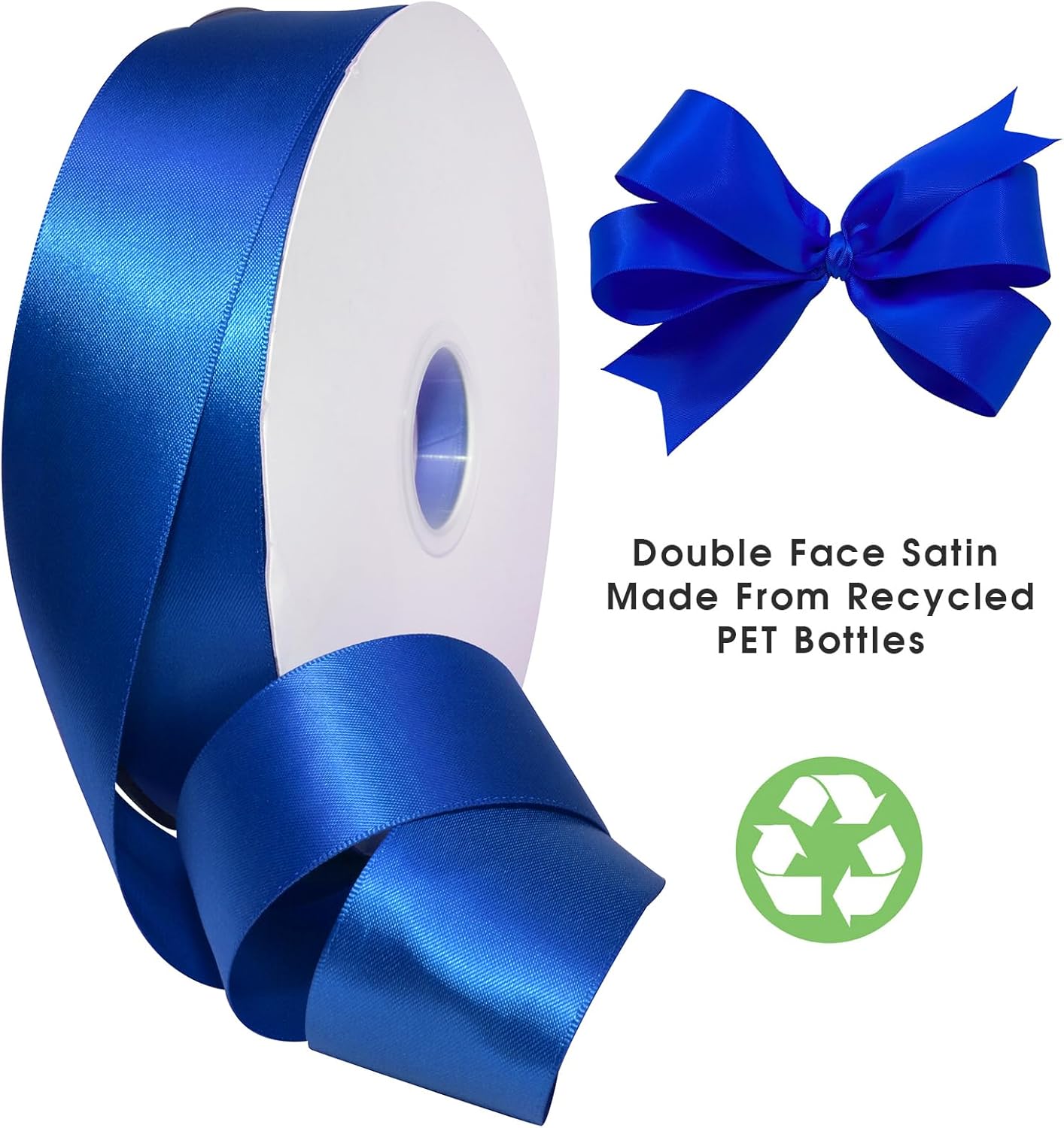 Morex Ribbon Recycled Polyester RPET Double FACE Satin Ribbon, 1.5 inch x 100 Yards, Electric Blue