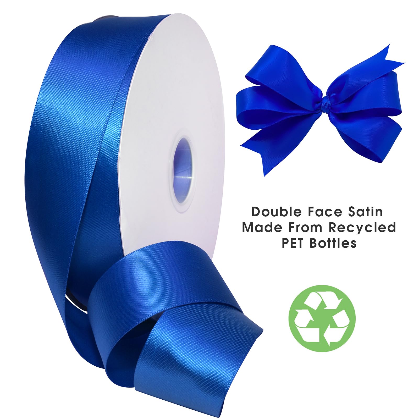 Morex Ribbon Ruban de satin double face en polyester recyclé RPET, 3,8 cm x 91,4 m, bleu électrique