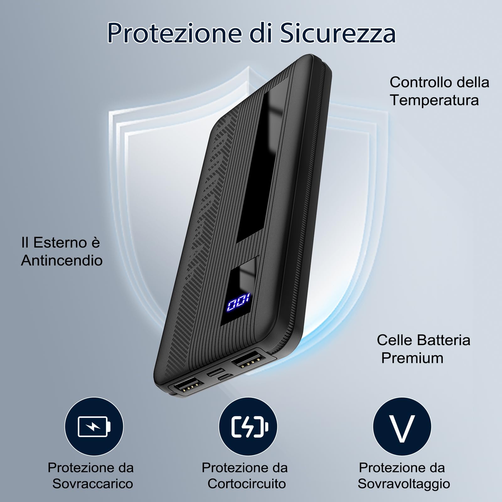 Dbasne Power Bank, 10000mAh powerbank,15W compatta Caricatore Portatile, con USB Input (USB C) & Output Batteria Esterna con Display Digitale LED per iPhone Samsung Huawei Xiaomi ecc(2024 nero)