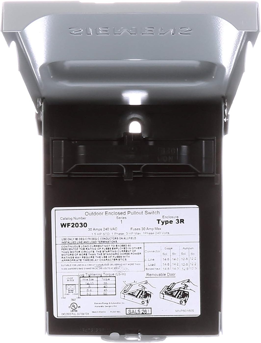 Siemens WF2030 30-Amp Fusible AC Disconnect
