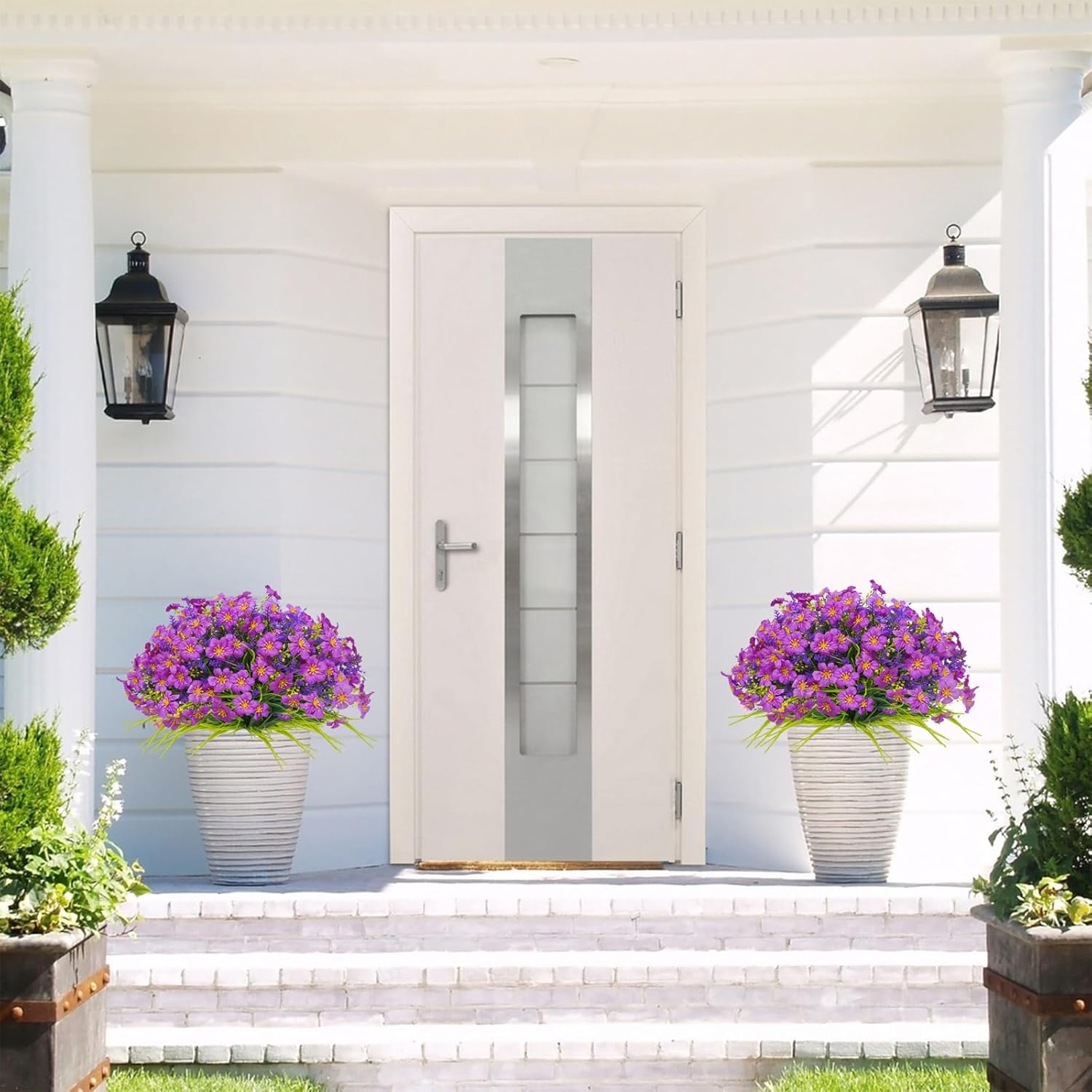 36pcs Faux Plants Outdoor, Uv Resistant Artificial Plants Outdoor Fake Flowers Plants Plastic Greenery Shrubs for Outside Window Box Garden Patio Porch Home Decor (Mixed Purple)