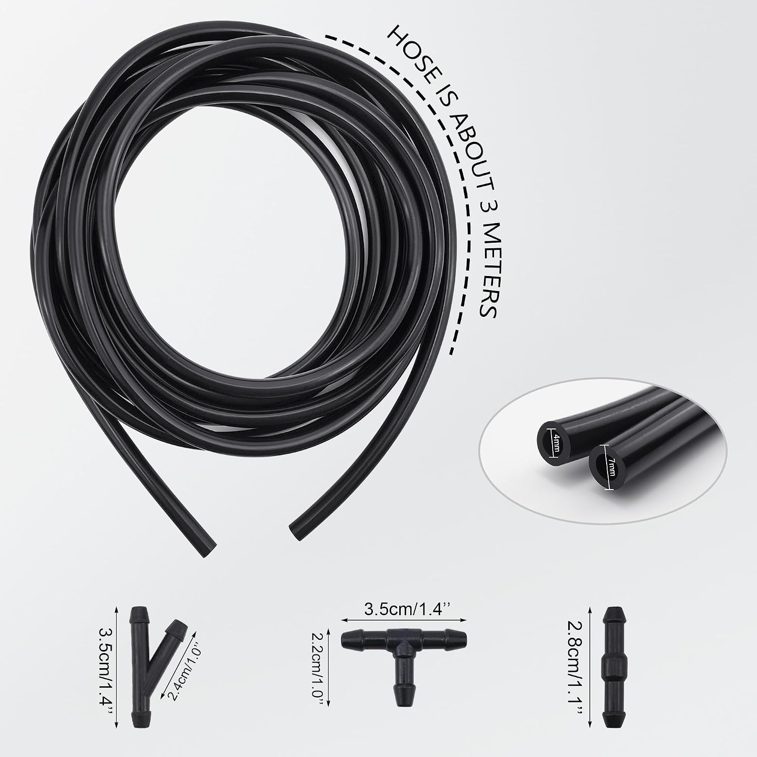 Car Windshield Washer Hose Kit, 3 Meters Universal Windscreen Hose with 30 PCS Connectors for Connecting Car Water Pumps and Nozzles