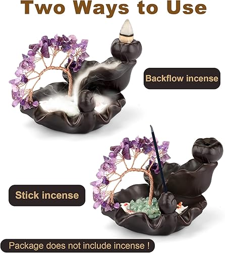 Miniatura 4 de Quemador de incienso en cascada de cristal, quemador de incienso de reflujo hecho a mano, cerámica, árbol del dinero, piedra de cristal, quemador de