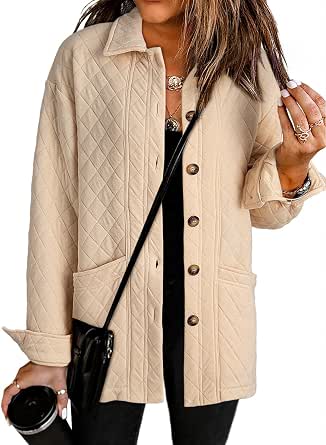 Dokotoo Quilted Jackets for Women Casual Lightweight Button Down Collared Long Sleeve Coats with Pockets