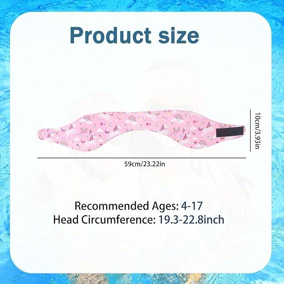 SSKHE Swimming Headband for Kids Adults, Cartoon Waterproof Adjustable Headband Ear Band Bathing Swimmer Ear Protection (Pink, One Size)
