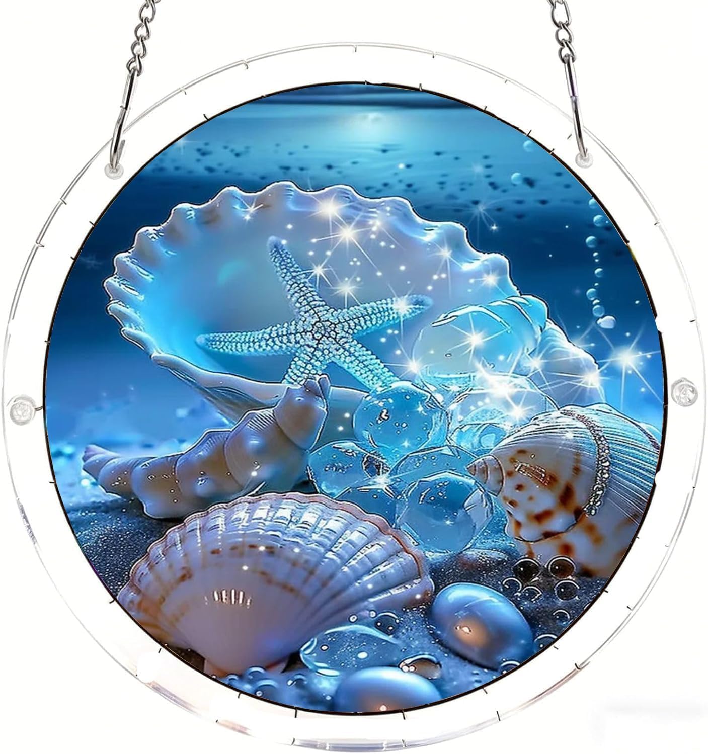 Seashells Starfish Acrylic Jigsaw Puzzles Suncatcher, 8.9 Inch Window Hanging Suncatcher Acrylic Puzzle, DIY Home Decor Art Gift