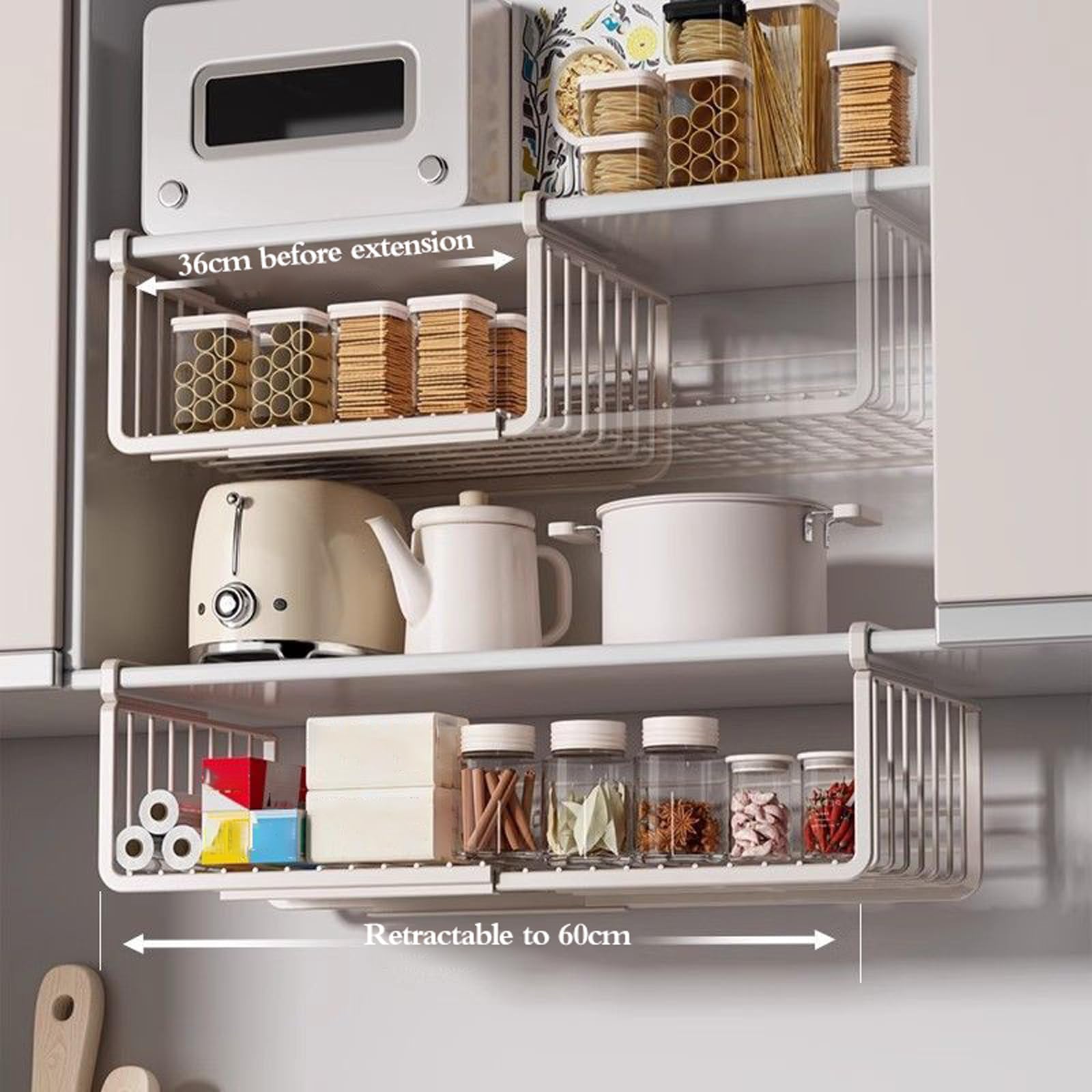 Cestas De Almacenamiento Colgar Debajo,Cesta De Metal para Colgar Debajo,Cestas Colgantes para Estantes,Ajustable,Sin Taladrar,para Cocina,Oficina,Despensa,BañO,Armario