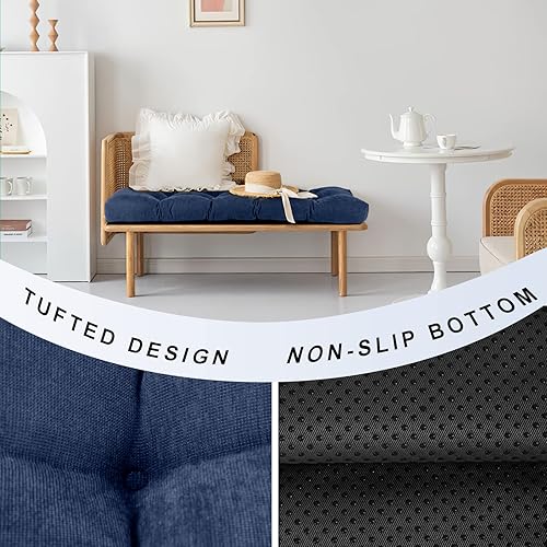 Miniatura 4 de Cojín de banco de 42 pulgadas, tela de felpilla, espuma de alta densidad, parte inferior antideslizante, cojín de asiento largo para interiores,