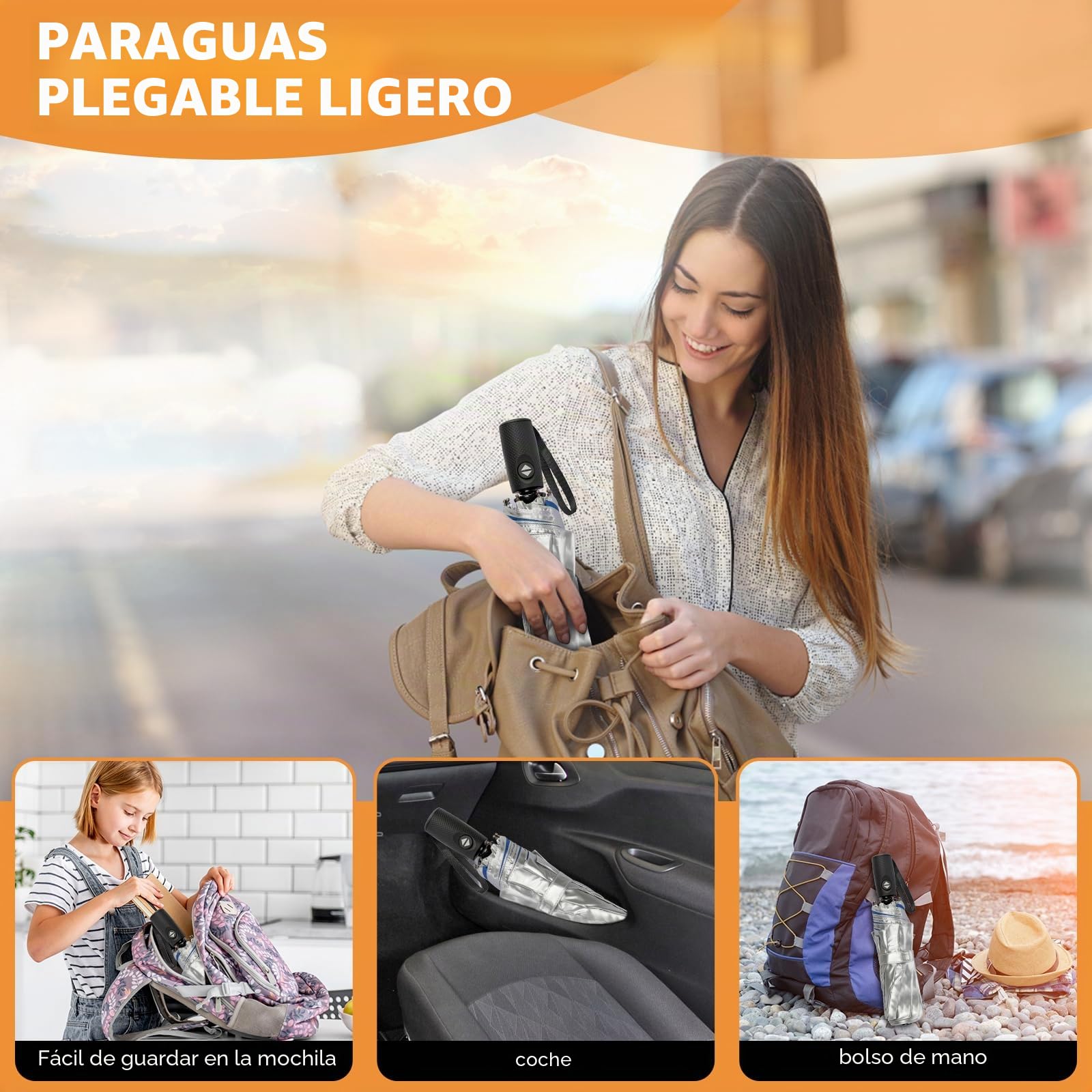 NINEMAX UV Protección Paraguas Plegable Automatico,Paraguas Antiviento con Filtro Solar UPF50+ para Hombre Mujer