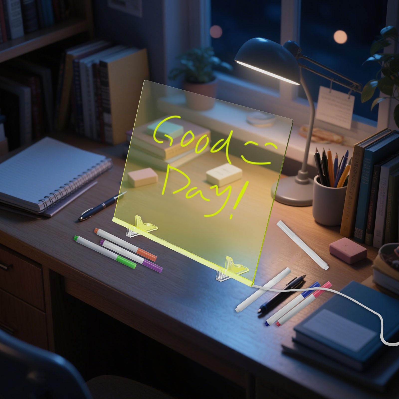 LED Drawing Board with 7 Colors Pen 30x40cm Magic Board Light up Acrylic Writing Boards LED Light Note Message Boards Dry Erase Memo Arts Doodle Glow Desktop Note Pad for Office School Home