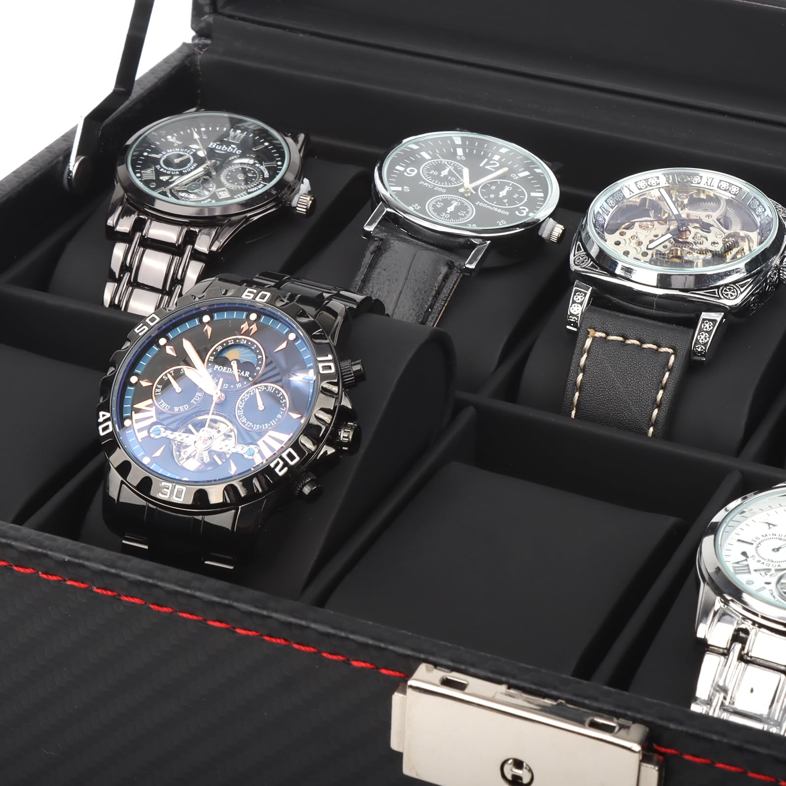 Boîte à montres et bijoux, rangement pour 12 montres sur 2 niveaux avec grand couvercle en verre, coffret de rangement pour montres homme avec serrure, présentoir pour montres, cadeau pour homme et