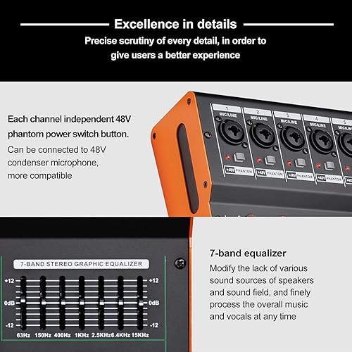 Miniatura 5 de Depusheng Mezclador de audio DJ profesional TG8 entrada de 8 canales y salida de grupo dual con chip de reverberación dps de 99 bits grabación USB