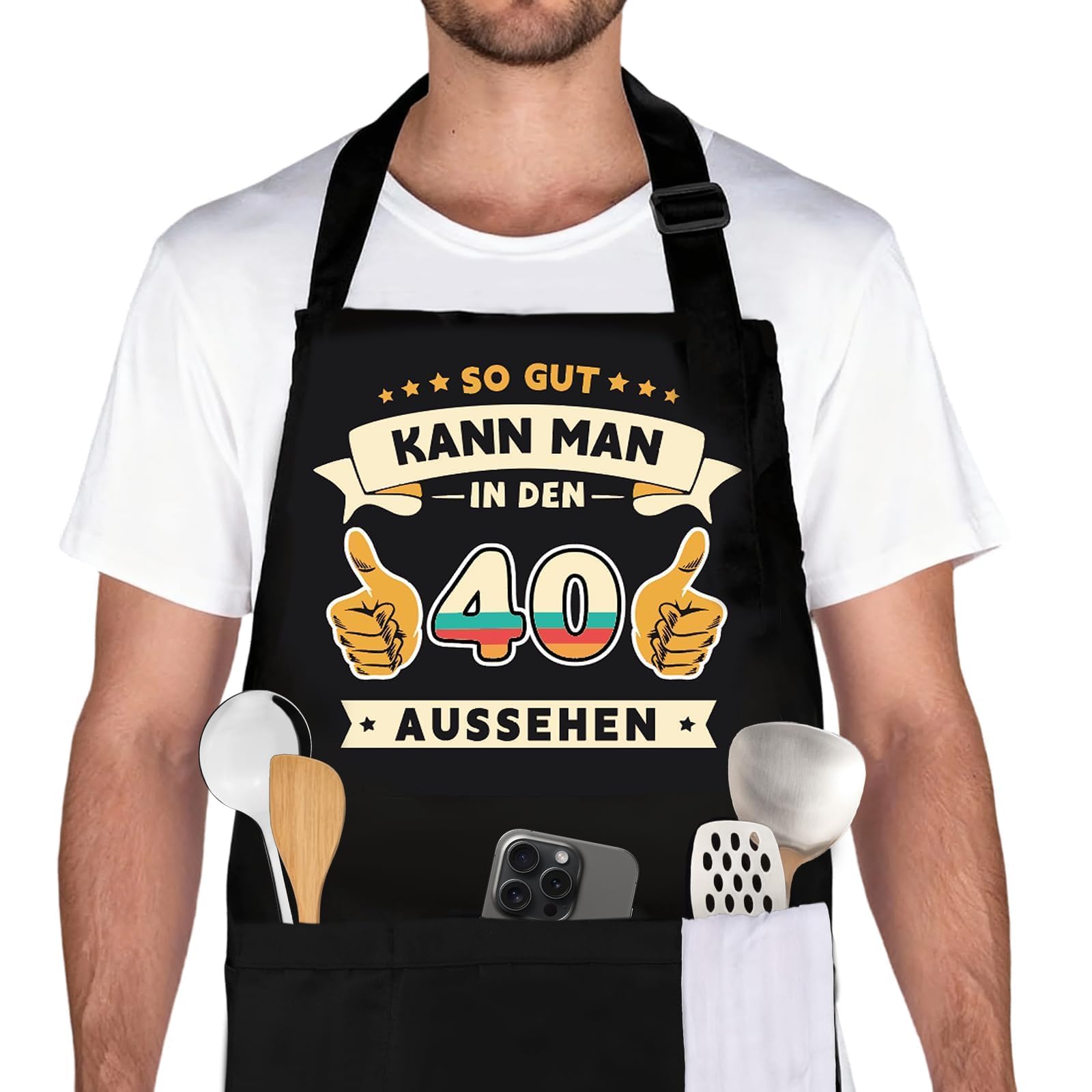 Belillpipi Grillschürze 40/50/60 Geburtstag Mann, Küchenschürze als Geschenk zum 40/50/60. Geburtstag, Schwarz Kochschürze mit 3 Taschen, 1966 Lustige Geburtstagsgeschenke für Männer Vater Ehemann