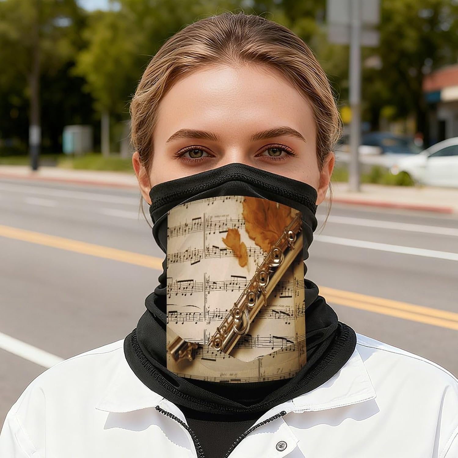 Flute Music Neck Gaiter Face Cover UV Sun Protection Cooling Face Mask Soft Dust-proof Windproof Breathable Bandana Face Scarf Gator Scarf Balaclava for Men&Women image 5