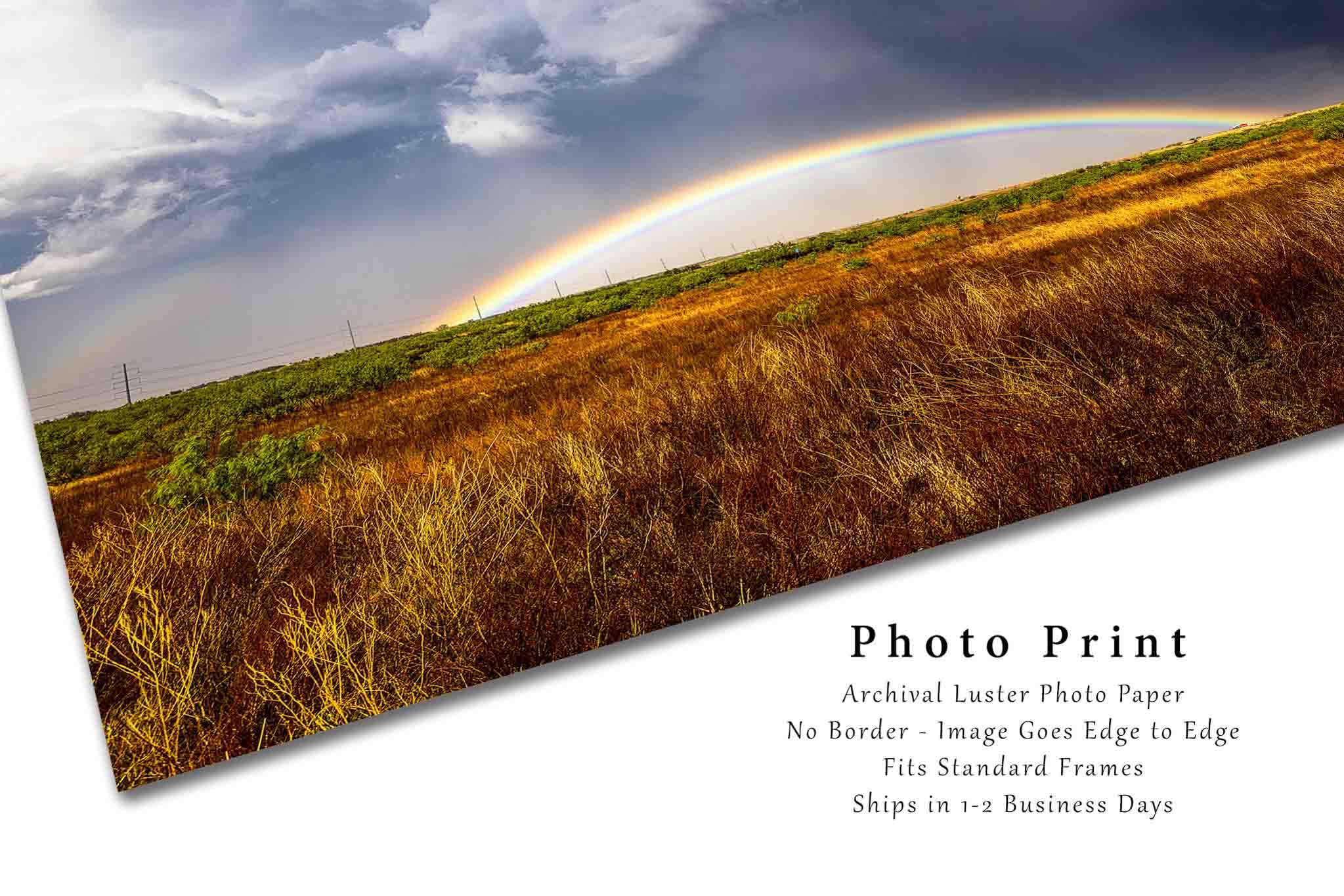 Great Plains Photography Print (Not Framed) Picture of Vibrant Rainbow Low on the Horizon Under Storm Clouds on Stormy Spring Day in Texas Sky Wall Art Nature Decor (8