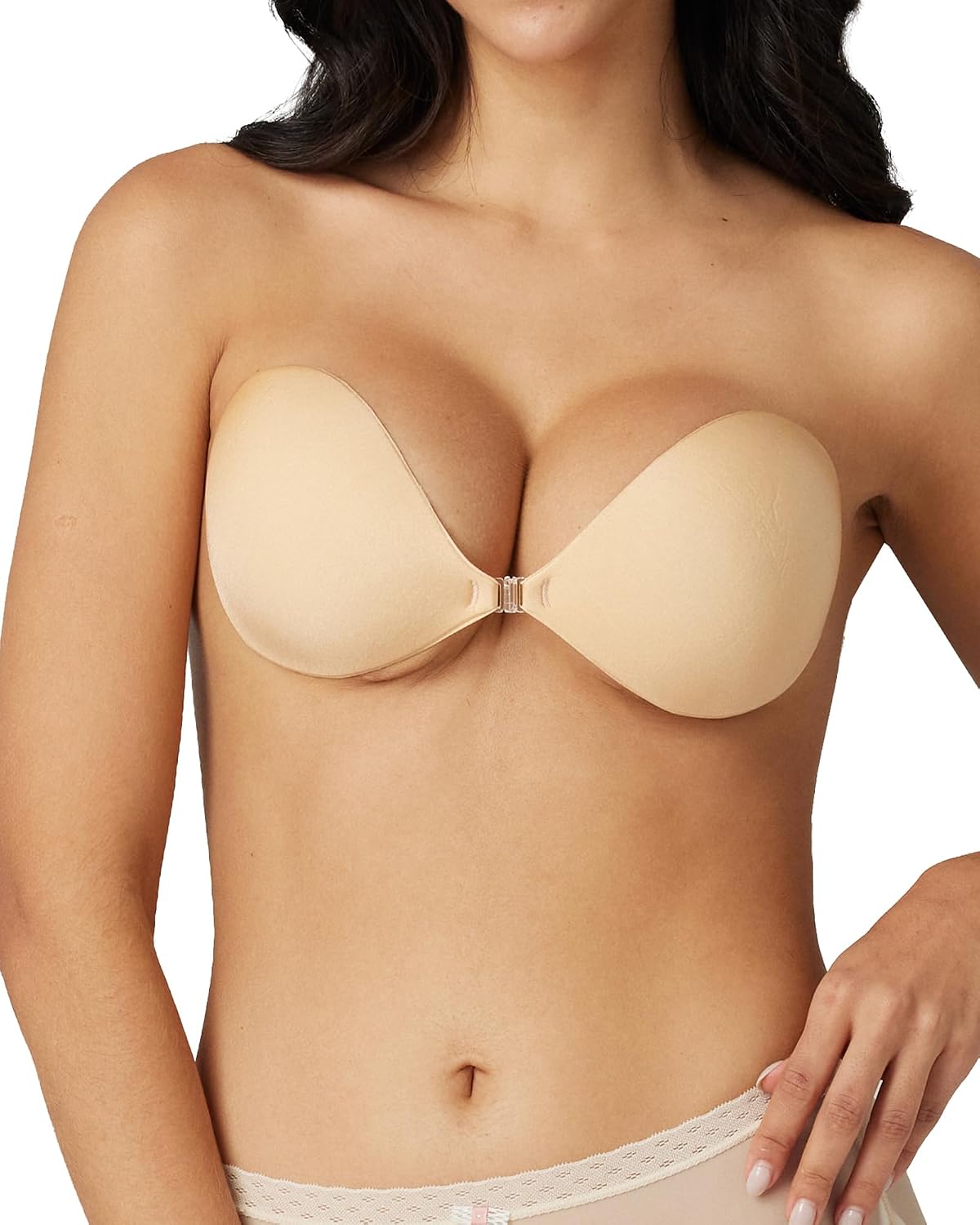 Niidor Adhesive Sticky Invisible Bras: Backless Strapless Push-up Bra with Silicone Cups for Wedding, Party, Dress Light Nude