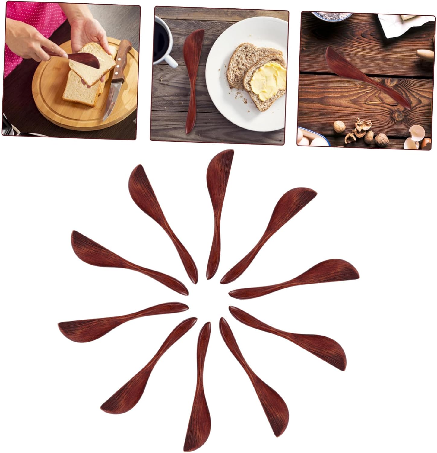 10Pcs Wooden Butter Knives Simple Fruit Jam Spatula Kitchen Tools for Spreading Butter Jam and Cheese for Baking and Cooking