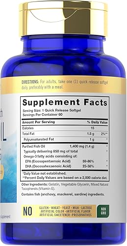 Miniatura 2 de Carlyle Aceite de pescado de triple fuerza  180 cápsulas blandas  Suplemento omega 3  Sin OMG sin gluten