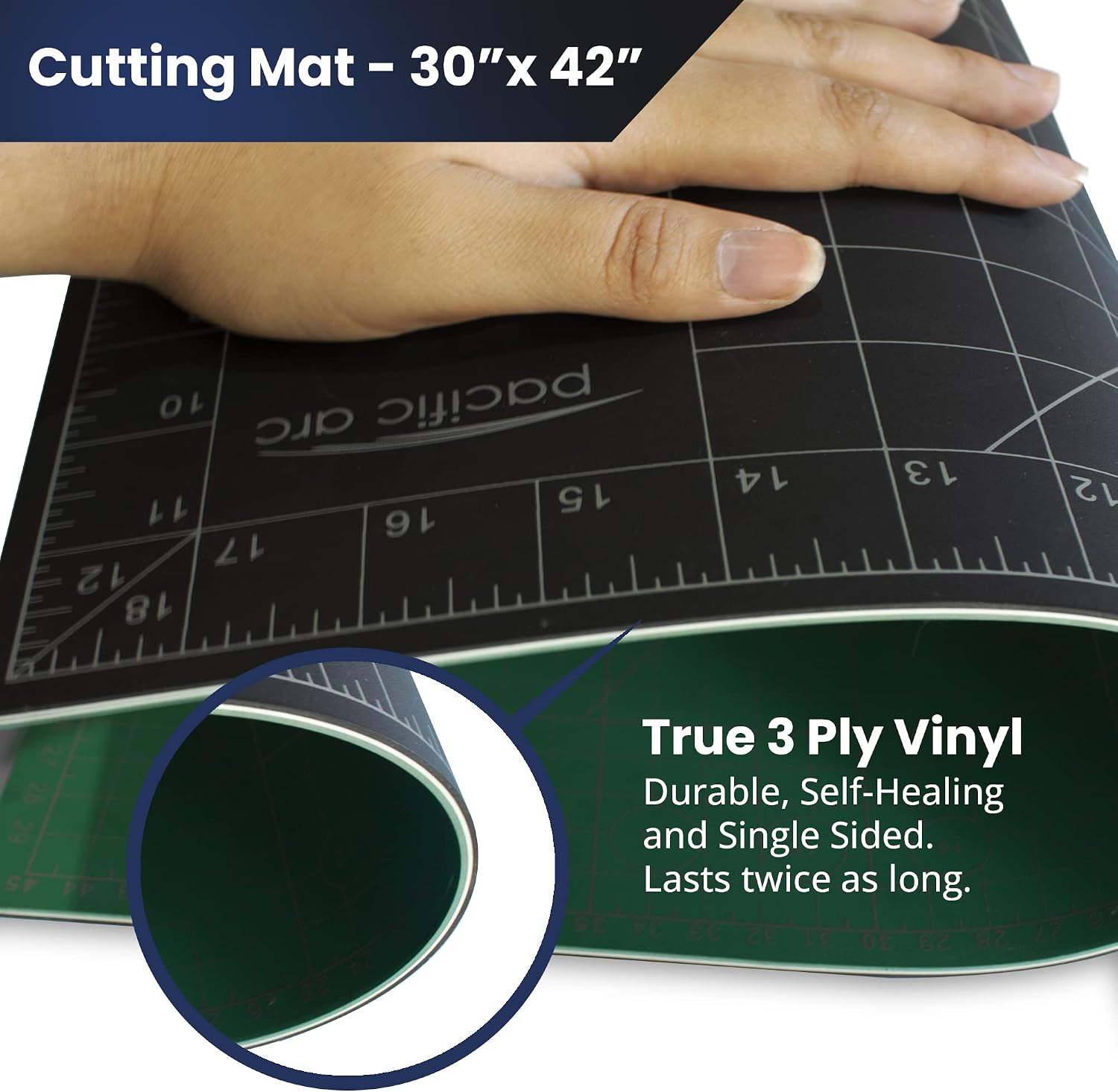 Pacific Arc Single Sided Self Healing Cutting Mat - Thick and Durable Vinyl Rotary Cutting Mat for Sewing - Perfect Fabric Cutting Mat & Scrapbook Paper Cutting Mat (30"x42")