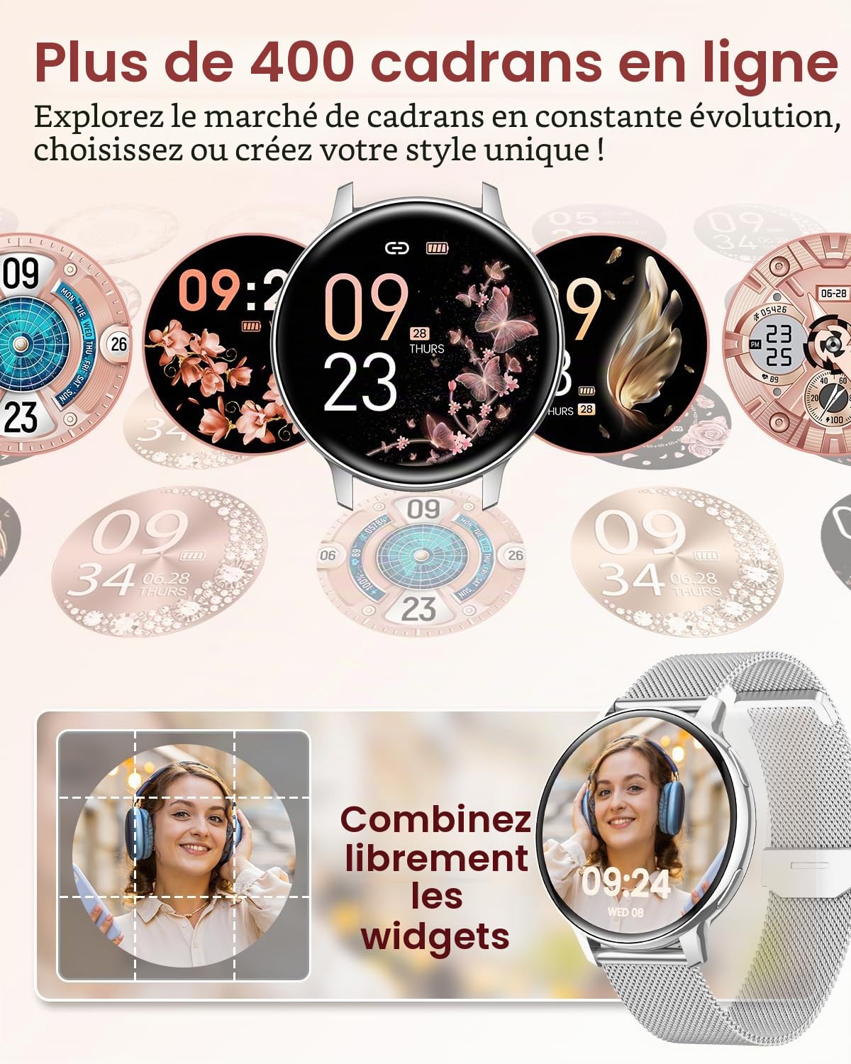 SWGOTA Montre Connectée Femme avec Appel, 1.39" HD Smartwatch avec 120+ Modes Sport, 24H Fréquence Cardiaque, Santé Au Féminin, Sommeil, SpO2, Podomètre, Calories IP68 Montre Femme Android iOS Argenté