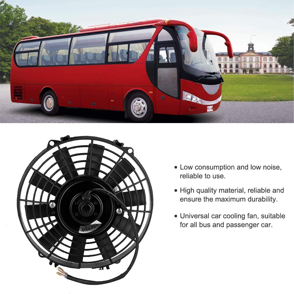 Fabater Wentylator Chłodzący, 12V 80W 9-calowy Zakrzywiony Wentylator Samochodowy o Niskim Poziomie Hałasu, Skraplacza z torbą Złączy do Samochodowego Układu Klimatyzacji