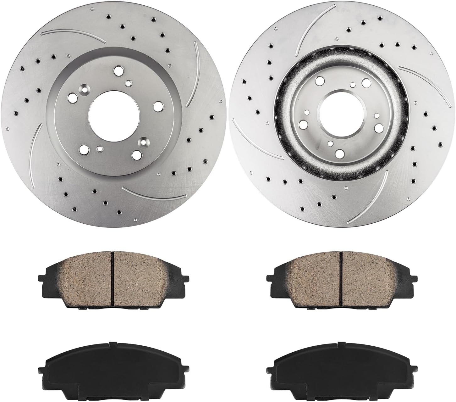 KAX Front Brake Kit, Drilled and Slotted Brake Rotors, Ceramic Brake Pads | Fits Honda Civic 2006-2011 2.0L, Acura RSX 2002-2006 2.0L, Automotive Replacement Brake Kit