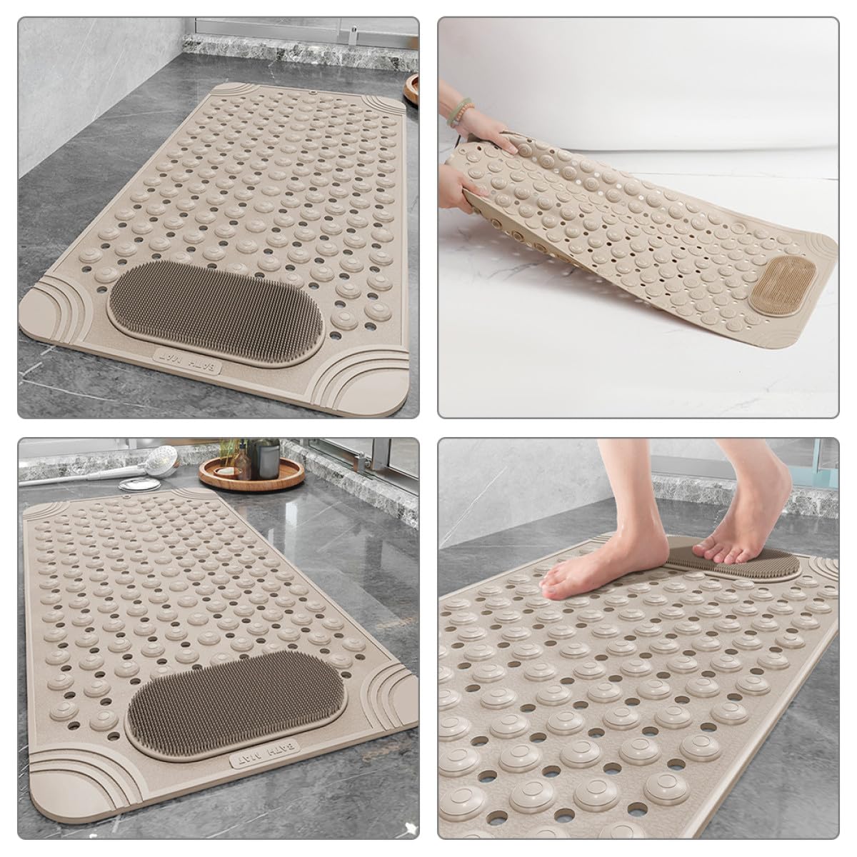 POPETPOP Alfombra Antideslizante para Ducha con Ventosas y Masaje Exfoliante para Pies, Fabricada en PVC Resistente al Desgaste, Adecuado para Baño Seguro y Cómodo